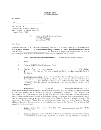 Nonbinding Letter Of Intent To Purchase Land Template