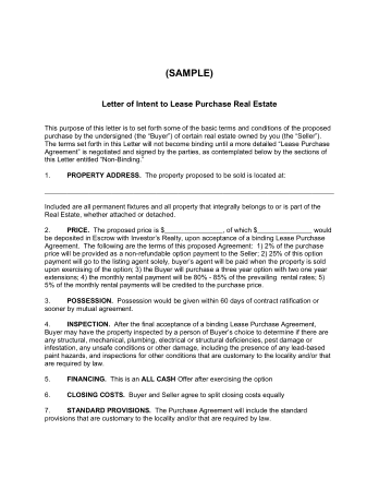Purchase Real Estate Agent Letter of Intent Word Format Template