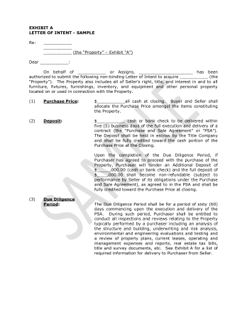 Sample Letter of Intent Form for Purchase Template