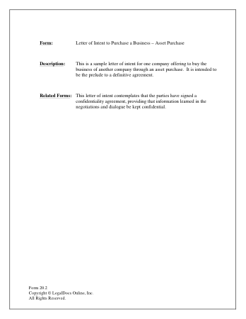 Sample Letter of Intent to Purchase a Business Template
