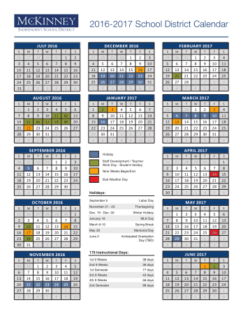 School District Calendar Example Template