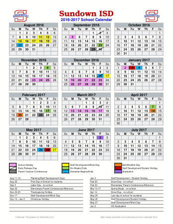 School Holiday Calendar Template