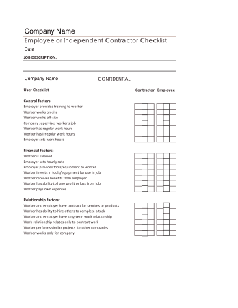 Free Download PDF Books, Employee or Independent Contractor Checklist Template