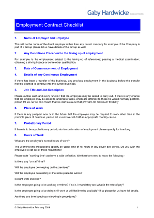 Employment Contract Checklist Template