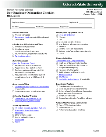 New Employee Onboarding Checklist Hr Liaisons Template
