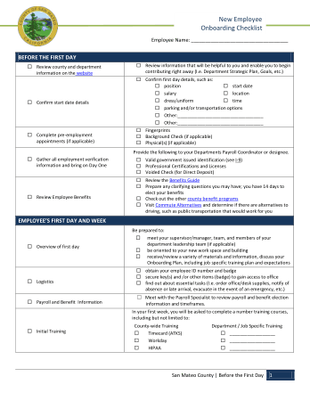 New Employee Onboarding Checklist Sample Template