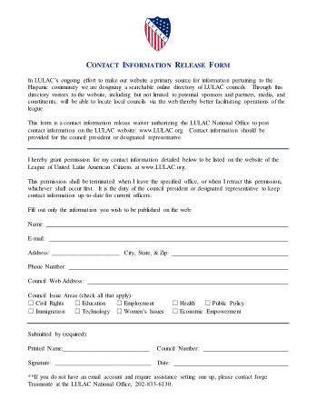 Contact Information Release Form Template