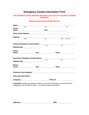 Emergency Contact Information Form Template