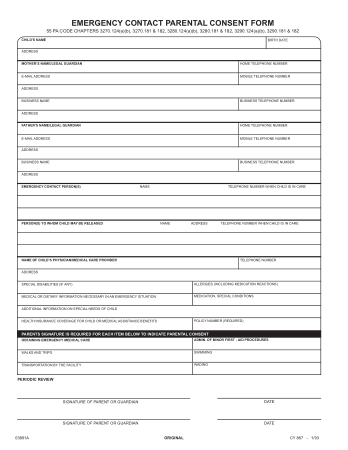 Free Download PDF Books, Emergency Contact Parental Consent Form Template