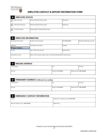Employee Contact and Deposit Information Form Template