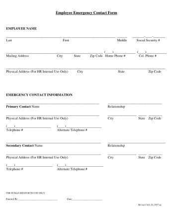 Employee Emergency Contact Form Template
