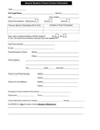 General Student and Parent Contact Information Form Template