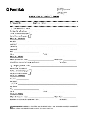 Primary Emergency Contact Form Template