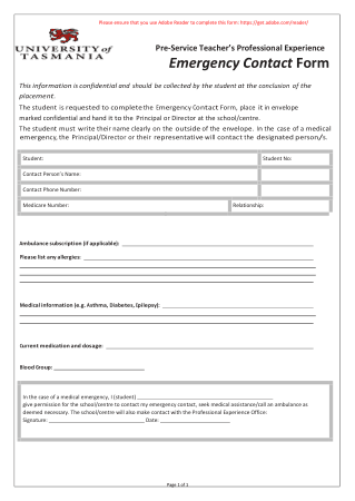 Professional Emergency Contact Form Template
