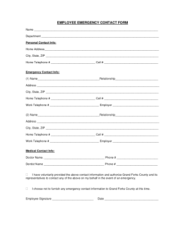 Sample Employee Emergency Contact Form Template