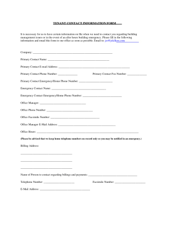 Tenant Contact Information Form Template