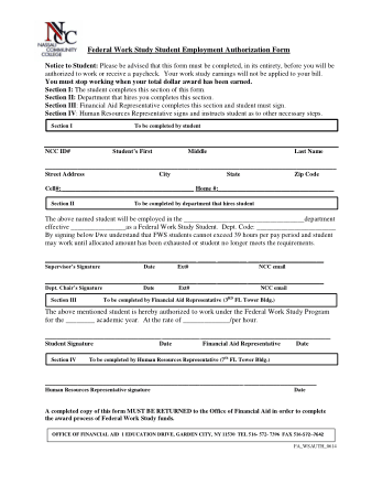 Free Download PDF Books, Federal Work Study Student Employment Authorization Form Template
