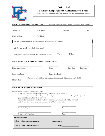Free Download PDF Books, Student Employment Authorization Form Template