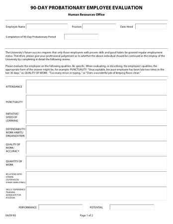 Free Download PDF Books, 90 Day Probationary Employee Evaluation Form Template