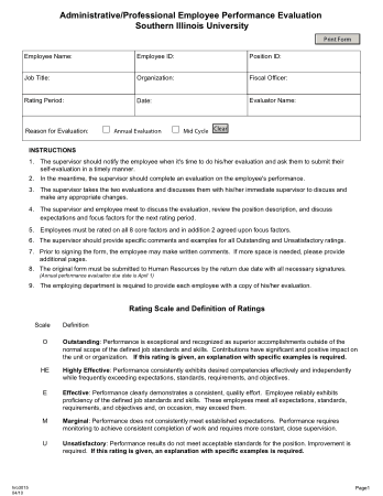 Administrative Employee Performance Evaluation Form Template