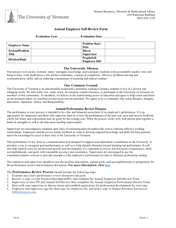 Free Download PDF Books, Annual Employee Self Evaluation Form Sample Template