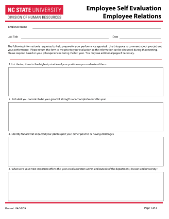 Free Download PDF Books, Basic Employee Self Evaluation Form Template