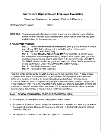 Church Employee Evaluation Form Template