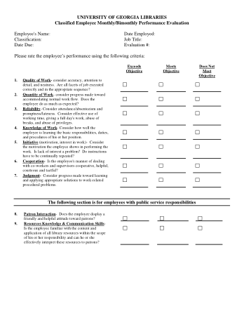 Classified Employee Monthly and Bimonthly Performance Evaluation Template