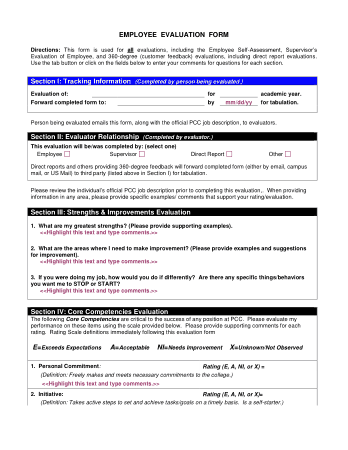 Employee Evaluation Sample Form Template