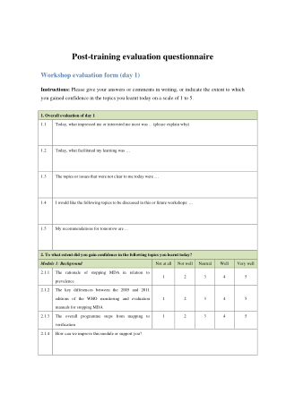 Employee Post Training Evaluation Template