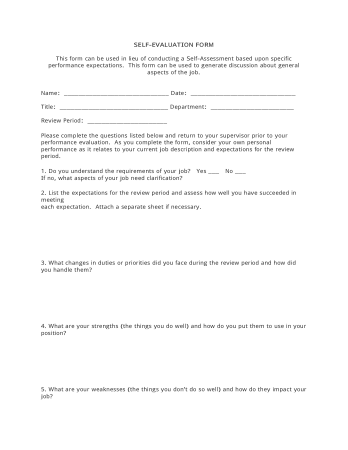 Employee Self-Evaluation Form Template