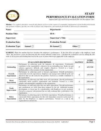 Health Professional Employee Evaluation Form Sample Template