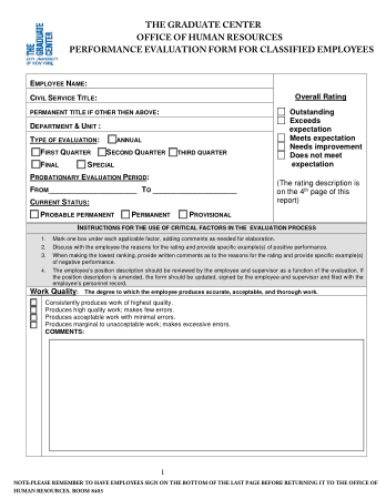 HR Employee Evaluation Form Template