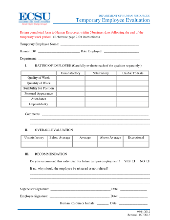 HRM Temporary Employee Evaluation Template