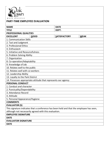 Part Time Employee Evaluation Template
