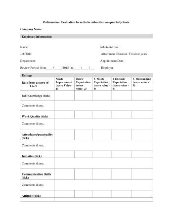 Quarterly Employee Evaluation Form Template