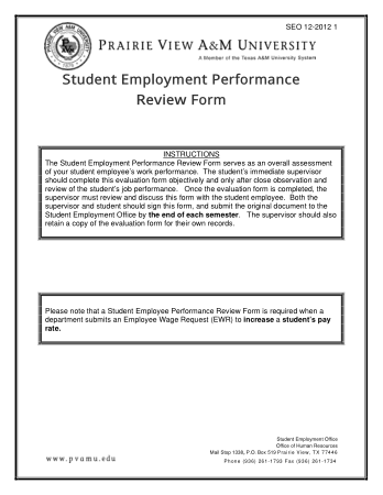 Student Employee Performance Evaluation Template