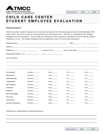 Student Employee Self Evaluation Form Template