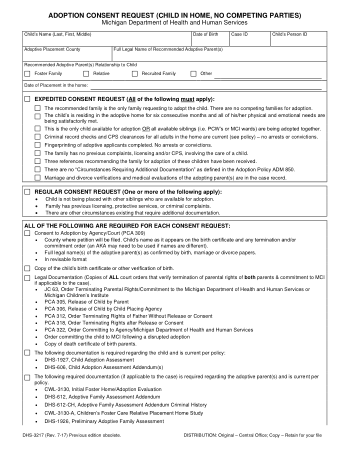 Adoption Consent Request Child in Home No Competing Parties Template