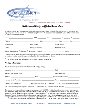 Adult Release of Liability and Medical Consent Form Template