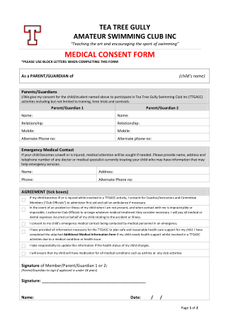 Blank Child Medical Consent Form Template