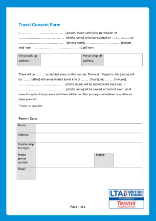 Blank Travel Consent Form Template