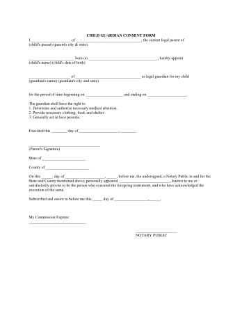 Child Guardian Consent Form Template