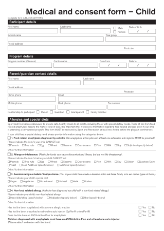 Child Medical Consent Form Example Template