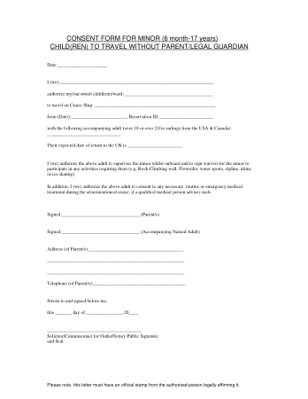 Child Travel Consent Form Notary Template