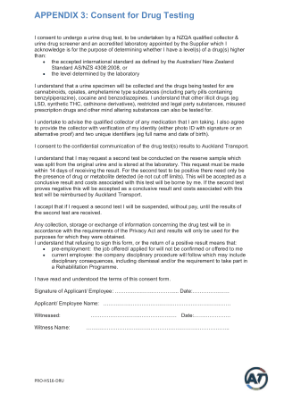 Consent For Drug Testing Form Agreement Template