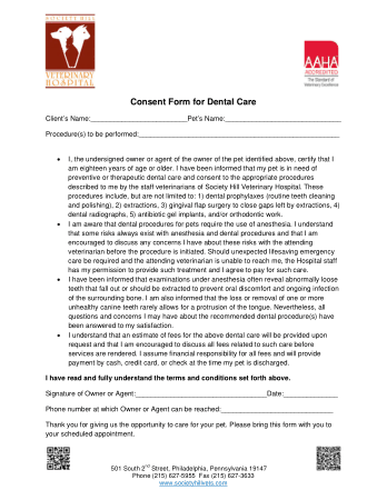 Consent Form For Dental Care Template
