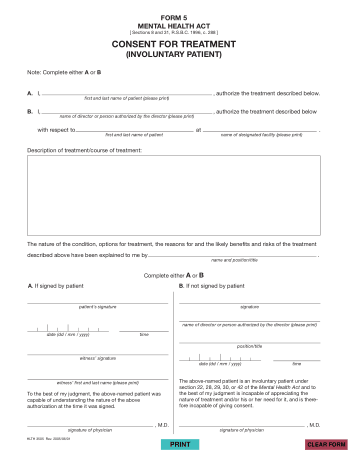 Consent To Treat Form Mental Health Template