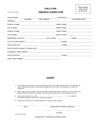 Emergency Child Medical Consent Form Template