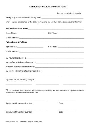 Emergency Medical Consent Form Template